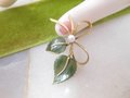 Vintage WELLS Jade Brooch Leaf Pearl Designer Pin Gold Fill Bow GF Petite Mid Century Jewelry Gift, VivianJoel.com