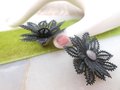 Vintage WEST GERMANY Flower Doily Lace Mod Earrings Black Plastic Clip On Kitsch Mid Century Jewelry Gift, VivianJoel.com