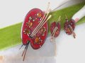 Vintage MATISSE RENOIR Enamel Copper Painter Palette Brooch Earrings Set Modernist Artisan Pin Red Jewelry Mid Century Gift,  VivianJoel.com