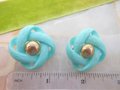 Vintage Aqua Blue Atomic Flower Earrings Plastic Clip On Retro Mod Mid Century Jewelry Gift, VivianJoel.com