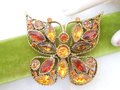 Vintage Topaz Orange Butterfly Pin Brooch Insect Bug Crystal Rhinestone Figural Statement Jewelry Gift, VivianJoel.com