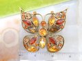 Vintage Topaz Orange Butterfly Pin Brooch Insect Bug Crystal Rhinestone Figural Statement Jewelry Gift, VivianJoel.com