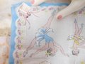 Vintage Child Hanky 100% Cotton Handkerchief Ballerina Pink Blue 50s Graphics Never Used Mid Century Gift, VivianJoel.com