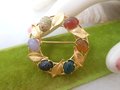 Vintage Designer Gemstone Scarab Wreath Brooch KL 12KT Gold Fill Pin GF Filled Charles Rothman Mid Century Jewelry Gift, VivianJoel.com