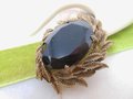 Vintage Jumbo Mourning Brooch Black Glass Pin Large Ornate Setting Mid Century Regency Victorian Revival Goth Jewelry Gift, VivianJoel.com