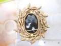 Vintage Jumbo Mourning Brooch Black Glass Pin Large Ornate Setting Mid Century Regency Victorian Revival Goth Jewelry Gift, VivianJoel.com