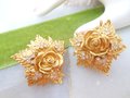 Vintage ELIZABETH TAYLOR Earrings Designer Passion Flower Rose Clear Crystal Clip On Rhinestone Statement Runway Jewelry, VivianJoel.com