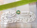 Vintage White Milk Glass Bead Necklace Collar 4 Strand Enamel Frog Clasp Mid Century Jewelry Summer Gift, VivianJoel.com