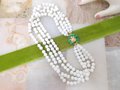 Vintage White Milk Glass Bead Necklace Collar 4 Strand Enamel Frog Clasp Mid Century Jewelry Summer Gift, VivianJoel.com