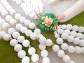 Vintage White Milk Glass Bead Necklace Collar 4 Strand Enamel Frog Clasp Mid Century Jewelry Summer Gift, VivianJoel.com