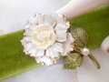 Vintage CORO Flower Designer Brooch White Enamel Pin Ruffled Petal Faux Pearl Jewelry Mid Century, VivianJoel.com