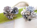 Vintage BEAU JEWELS Earrings Flower Jumbo Clip On Bead Cluster Rhinestone Crystal Silver Gray Designer Jewelry Mid Century, VivianJoel.com