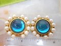 Vintage Jumbo Aqua Blue Earrings Lucite Faux Pearl Plastic Clip On Chunky Mogul Fab Runway Mid Century Jewelry, VivianJoel.com