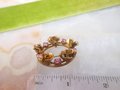 Vintage AUSTRIA Pink Rhinestone Flower Pin Flower Brooch Wreath Petite Circle Mid Century Jewelry, VivianJoel.com