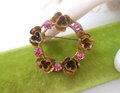Vintage AUSTRIA Pink Rhinestone Flower Pin Flower Brooch Wreath Petite Circle Mid Century Jewelry, VivianJoel.com