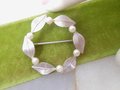 Vintage KREMENTZ Pearl Brooch Wreath Circle Pin White Gold Overlay Designer Petite Mid Century Jewelry Gift, VivianJoel.com