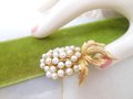 Vintage ART Designer Brooch Pearl Cluster Signed Pin Grape Flower Gold Plate Mid Century Jewelry *as is*, VivianJoel.com