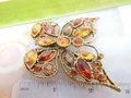 Vintage Topaz Orange Butterfly Pin Brooch Insect Bug Crystal Rhinestone Figural Statement Jewelry Gift, VivianJoel.com