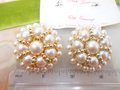 Vintage PARK LANE Jumbo Earrings Faux Pearl Bead Cluster Gold Tone Clip On Designer Mid Century Jewelry Gift, VivianJoel.com