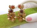 Vintage AUSTRIA Rhinestone Flower Earrings Clip On Topaz Citrine Crystal Mid Century Jewelry Gift, VivianJoel.com