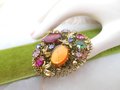 Vintage AUSTRIA Ornate Brooch Crystal Pin Rhinestone Glass Regency Renaissance Victorian Revival Mid Century Jewelry Gift, VivianJoel.com