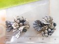 Vintage BEAU JEWELS Earrings Flower Jumbo Clip On Bead Cluster Rhinestone Crystal Silver Gray Designer Jewelry Mid Century, VivianJoel.com