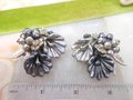 Vintage BEAU JEWELS Earrings Flower Jumbo Clip On Bead Cluster Rhinestone Crystal Silver Gray Designer Jewelry Mid Century, VivianJoel.com