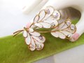 Vintage AUSTRIA Flower Brooch Leaf Pin Aurora Borealis Rhinestone Enamel Bouquet Mid Century Jewelry Gift, VivianJoel.com