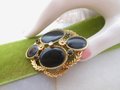 Vintage Victorian Revival Mourning Brooch Black Gold Plate Pin Jewelry Gift Mid Century, VivianJoel.com