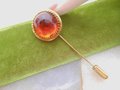 Vintage GOLD FILL Stick Pin Brooch Domed Golden Honey Brown Tree Resin Lapel Mid Century Jewelry Gift, VivianJoel.com