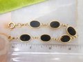 Vintage Black Glass GOLD FILL Bracelet 12K GF Chain Mourning Jewelry Gift Mid Century, VivianJoel.com