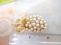Vintage ART Designer Brooch Pearl Cluster Signed Pin Grape Flower Gold Plate Mid Century Jewelry *as is*, VivianJoel.com