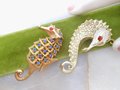Vintage LOT 2 Seahorse Brooch Rhinestone Pin Figural Coastal Beach Mid Century Kitsch Jewelry Gift, VivianJoel.com