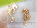 Vintage LOT 2 Seahorse Brooch Rhinestone Pin Figural Coastal Beach Mid Century Kitsch Jewelry Gift, VivianJoel.com