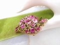 Vintage Pink Green Brooch Crystal Rhinestone Pin Leaf Fruit Gift Mid Century Jewelry, VivianJoel.com