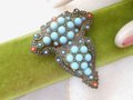 Vintage Art Deco Ornate Fur Dress Clip Brooch Blue Milk Glass Coral Bead Pot Metal Mid Century Jewelry, VivianJoel.com