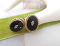 Vintage CHARLES ROTHMAN Gold Fill Earrings Clip On Mourning Black Glass GF Victorian Revival Designer Mid Century Jewelry, VivianJoel.com
