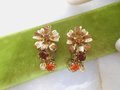 Vintage AUSTRIA Rhinestone Flower Earrings Clip On Topaz Citrine Crystal Mid Century Jewelry Gift, VivianJoel.com