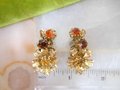Vintage AUSTRIA Rhinestone Flower Earrings Clip On Topaz Citrine Crystal Mid Century Jewelry Gift, VivianJoel.com
