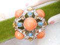 Vintage Huge 80s Pin Brooch Chunky Dome Melon Orange Blue Citrine Massive Runway Statement Century Jewelry Gift,  VivianJoel.com