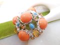 Vintage Huge 80s Pin Brooch Chunky Dome Melon Orange Blue Citrine Massive Runway Statement Century Jewelry Gift,  VivianJoel.com