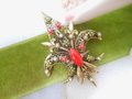 Vintage ART Designer Signed Brooch Fleur De Lis Pin Enamel Flower Faux Pearl Regency Revival Jewelry Mid Century Gift, VivianJoel.com