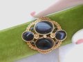 Vintage Victorian Revival Mourning Brooch Black Gold Plate Pin Jewelry Gift Mid Century, VivianJoel.com