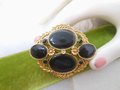 Vintage Victorian Revival Mourning Brooch Black Gold Plate Pin Jewelry Gift Mid Century, VivianJoel.com