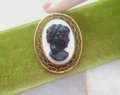 Vintage CARLA Cameo Brooch Gold Fill Pin Glass Victorian Revival GF Designer Mid Century Jewelry Gift, VivianJoel.com