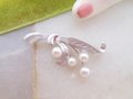Vintage STERLING 930 Pearl Pin Brooch Flower Cluster Leaf Wedding Jewelry Gift Mid Century, VivianJoel.com