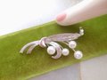 Vintage STERLING 930 Pearl Pin Brooch Flower Cluster Leaf Wedding Jewelry Gift Mid Century, VivianJoel.com