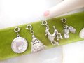 Vintage MONET Lot 4 Bracelet Charm Bell Poodle Baby Shoe Silver Plate Figural Designer Jewelry, VivianJoel.com