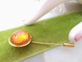 Vintage GOLD FILL Stick Pin Brooch Domed Golden Honey Brown Tree Resin Lapel Mid Century Jewelry Gift, VivianJoel.com
