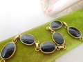Vintage Black Glass GOLD FILL Bracelet 12K GF Chain Mourning Jewelry Gift Mid Century, VivianJoel.com